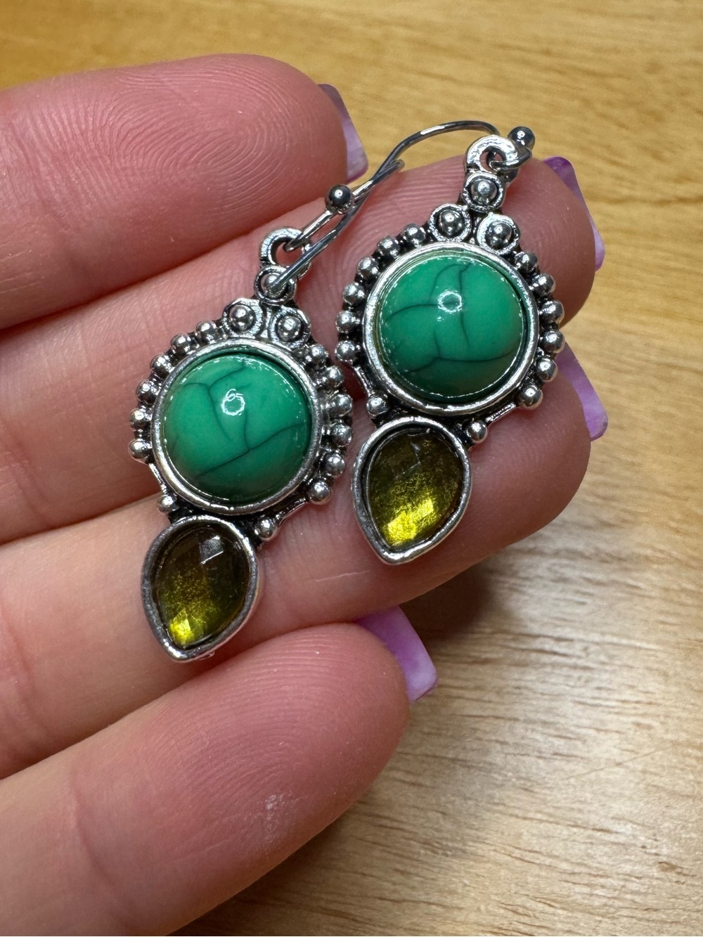 NWT Green Stone Drop Earrings